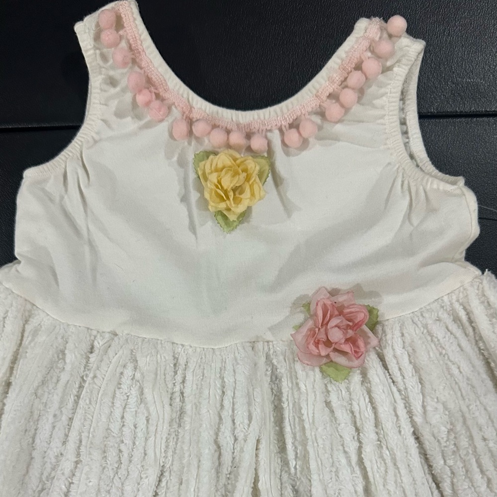 White Dress with Pink and Yellow Floral Accents